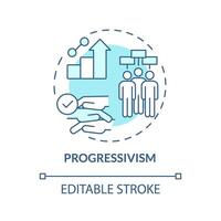 Progressivism ideology soft blue concept icon. Human rights. Social institution, rule of law. Constitution authority. Round shape line illustration. Abstract idea. Graphic design. Easy to use vector