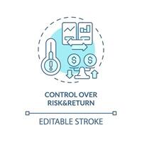 controlar terminado riesgo y regreso suave azul concepto icono. más seguro, interés más bajo préstamos p2p préstamo plataformas redondo forma línea ilustración. resumen idea. gráfico diseño. fácil a utilizar en márketing vector