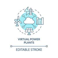 virtual poder plantas suave azul concepto icono. Respetuoso del medio ambiente Generacion instalaciones. renovable energía parques redondo forma línea ilustración. resumen idea. gráfico diseño. fácil a utilizar en folleto, folleto vector