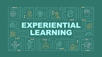 Experiential education strategies green word concept. Experimentation. Typography banner. Flat design. Vector illustration with title text, editable line icons. Ready to use