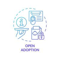 Open adoption blue gradient concept icon. Sharing personal information with biological parents. Child custody. Round shape line illustration. Abstract idea. Graphic design. Easy to use vector