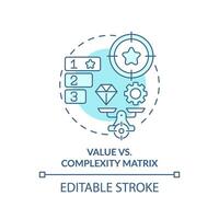 Value vs complexity soft blue concept icon. Project management. Round shape line illustration. Abstract idea. Graphic design. Easy to use in infographic, promotional material, article, blog post vector