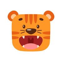 Cartoon tiger roars. Kawaii illustration of wild animal face. vector