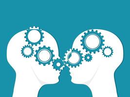 Two heads and gear mechanisms. Concept of systematic coordination vector