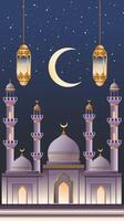 Islamic background vertical with ornament and mosque vector