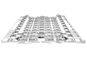 Detailed architectural plan of multistory building with diminishing perspective. Vector blueprint illustration