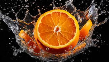 AI generated Orange in water splashGenerated Image photo