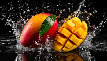 AI generated Fresh mango in water splashGenerated Image photo