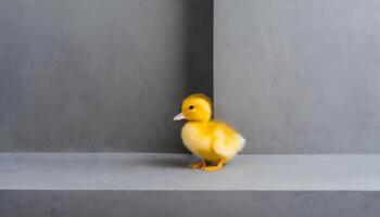 AI generated yellow baby duck on the grey background, minimalismGenerated Image photo