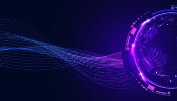 world colorful and neon light purple and blue wave on circle digital and Technology Background with Computer Systems light blue.beautiful sparkling light futuristic vector