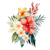 AI generated Whispers of Tropical Leaves and FlowersWatercolor Clipart Design png