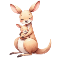 AI generated Kangaroo mom and baby love watercolor clipart.Ai Generate png