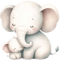 AI generated Mother and baby Elephant watercolor clipart.Ai Generate png