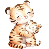 AI generated Tiger mom and baby love watercolor clipart.Ai Generate png