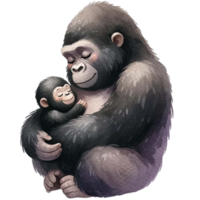ai generado gorila mamá y bebé amor acuarela clipart.ai generar png