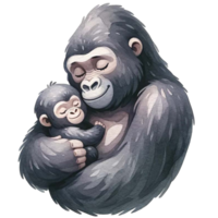 ai generado gorila mamá y bebé amor acuarela clipart.ai generar png