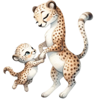 AI generated Cheetah mom and baby love  watercolor clipart.Ai Generate png