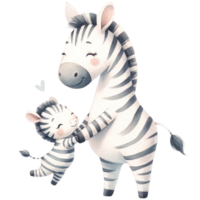 AI generated Zebra mom and baby love watercolor clipart.Ai Generate png