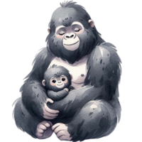 AI generated Gorilla mom and baby love watercolor clipart.Ai Generate png