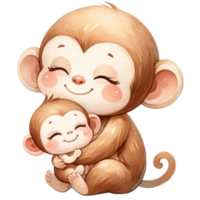 ai généré singe maman et bébé l'amour aquarelle clipart.ai produire png