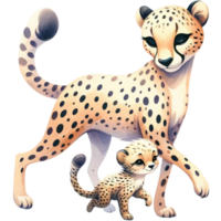 AI generated Cheetah mom and baby love  watercolor clipart.Ai Generate png