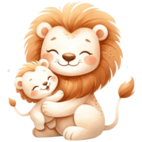 ai gegenereerd leeuw mam en baby liefde waterverf clipart.ai genereren png