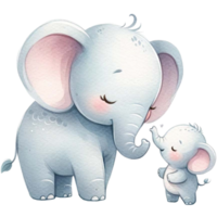 AI generated Mother and baby Elephant watercolor clipart.Ai Generate png