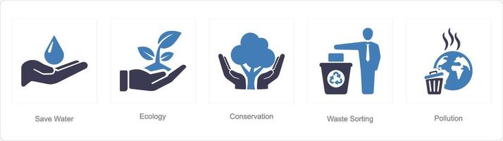 A set of 5 ecology icons as save water, ecology, conservation vector