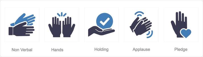 A set of 5 Hands icons as non verbal, hands, holding vector