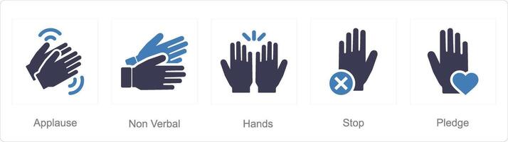 A set of 5 Hands icons as applause, non verbal, hands vector