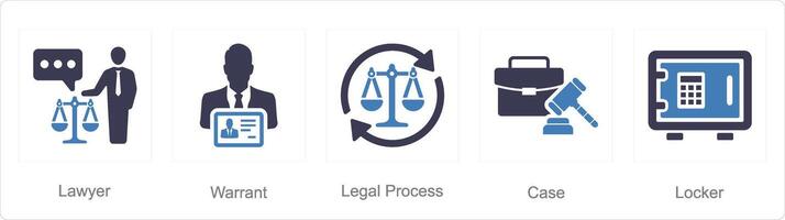 un conjunto de 5 5 justicia íconos como abogado, orden, legal proceso vector