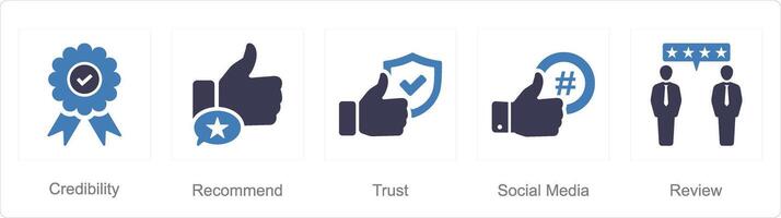 A set of 5 Influencer icons as credibility, recomment, trust vector