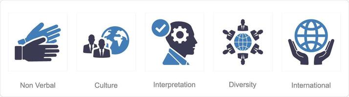 A set of 5 Language icons as non verbal, culture, interpretation vector