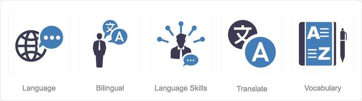 A set of 5 Language icons as language, bilingual, language skills vector