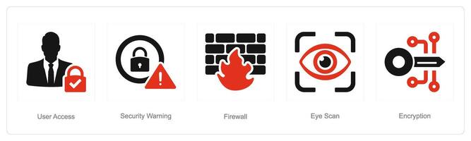 A set of 5 Cyber Security icons as user access, security warning, firewall vector