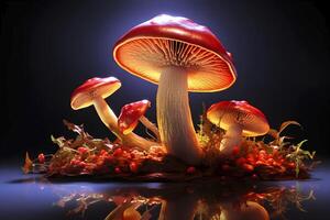 AI generated Group of Mushrooms on Table. AI generated photo