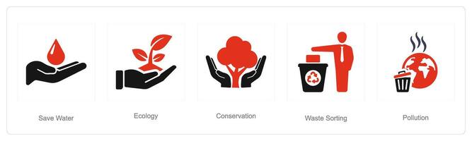 A set of 5 ecology icons as save water, ecology, conservation vector