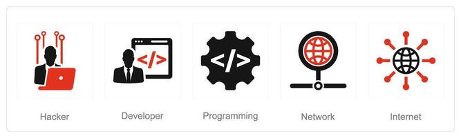 A set of 5 Internet Computer icons as hacker, developer, programming vector