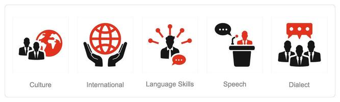 A set of 5 Language icons as cuture, international, language skills vector