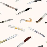 Seamless vector pattern of hand drawn vintage knives