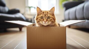 AI generated Purr-fect Hideaway - The Playful Antics of a Funny Cat in a Cardboard Box photo