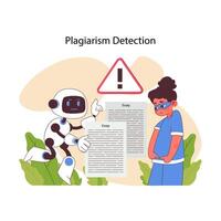 ai en educación detector plagio. plano vector ilustración.