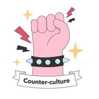 Iconic raised fist symbolizing counter-culture's strength and defiance vector