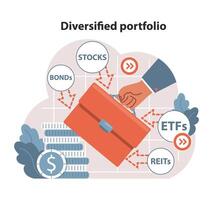 Hand curates a diverse investment mix. Flat vector illustration