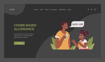 Chore-based allowance dark or night mode web, landing. Proud mother vector