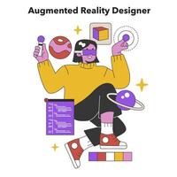 Augmented Reality Designer Creating Virtual Enhancements. Flat vector illustration