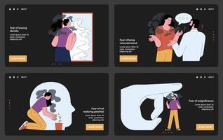 Human fears web or landing set. Scared characters confronting personal vector