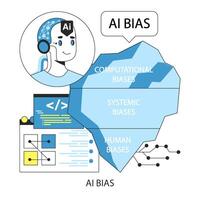 AI ethics concept. AI robotic character delineates the facets of bias. computational vector