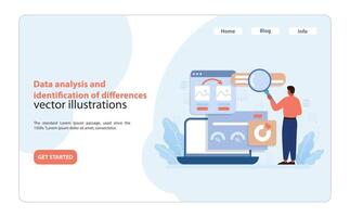 Analytical Benchmarking Vector. An analyst scrutinizes data. vector