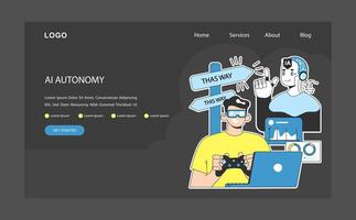 AI ethics dark or night mode web, landing. Artificial intelligence autonomy vector